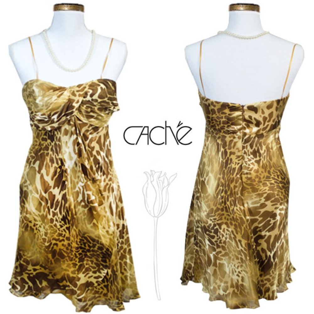 Cache Silk Animal Print Gold/Brown Formal Dress 6